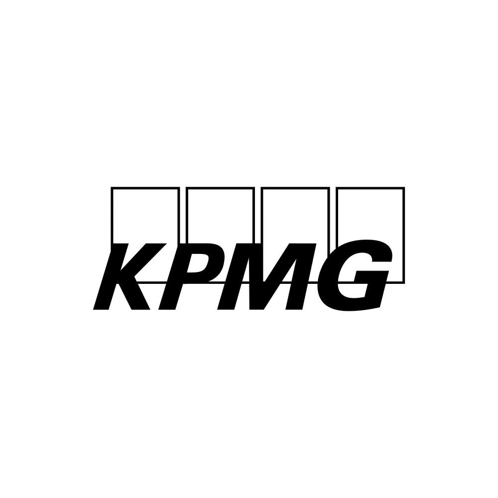 KPMG logo. The Media section includes KPMG, a multinational professional services network. Black text with four squares above it.