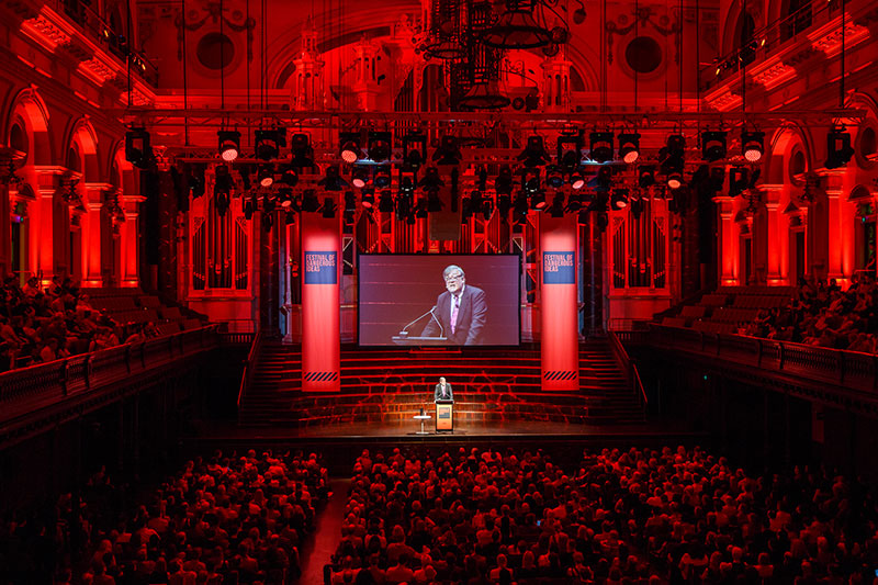  Stephen Fry speaks to a sold out audience at Festival of Dangerous Ideas 2018