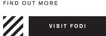 Visit FODI. Text on a teal and black background reads FIND OUT MORE and VISIT FODI with a striped design on the left.