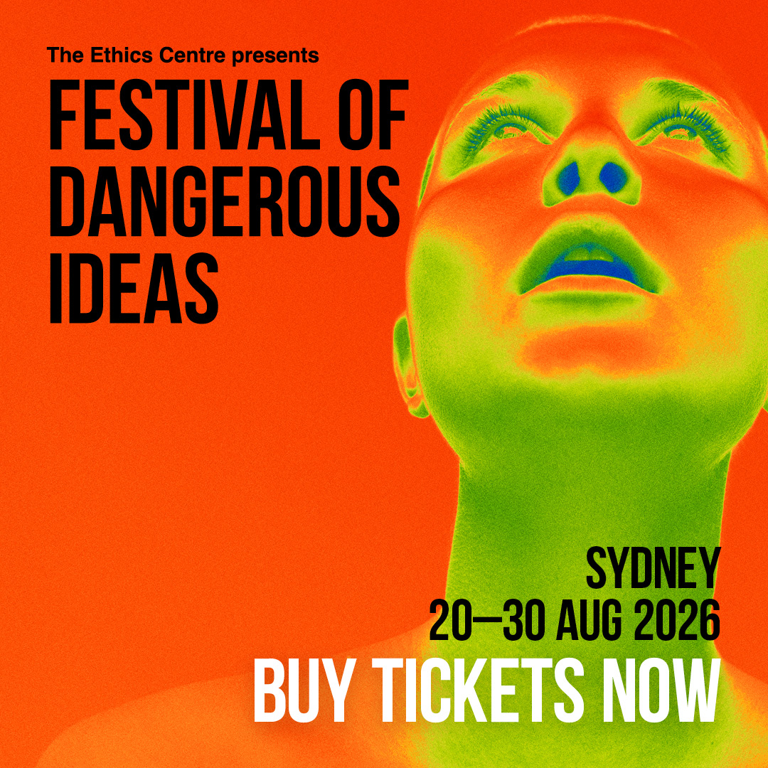 Vibrant thermal style portrait of a person gazing upward for the Festival of Dangerous Ideas media release in Sydney 2026