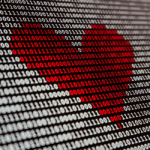 Red heart shape formed by binary code, ones and zeros. Digital love concept. Kind person, good guy theme. Valentine's Day tech background.