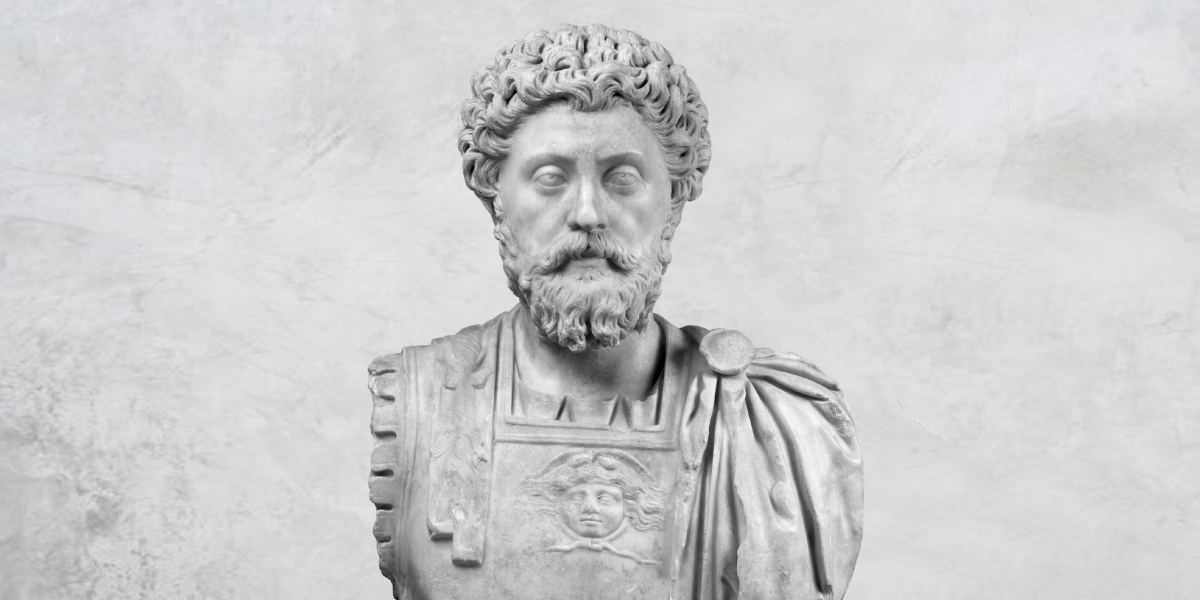 Sculpture of Marcus Aurelius, Roman emperor and Stoic philosopher. Marble bust shows a bearded man in armor, showcasing his thoughtful visage.