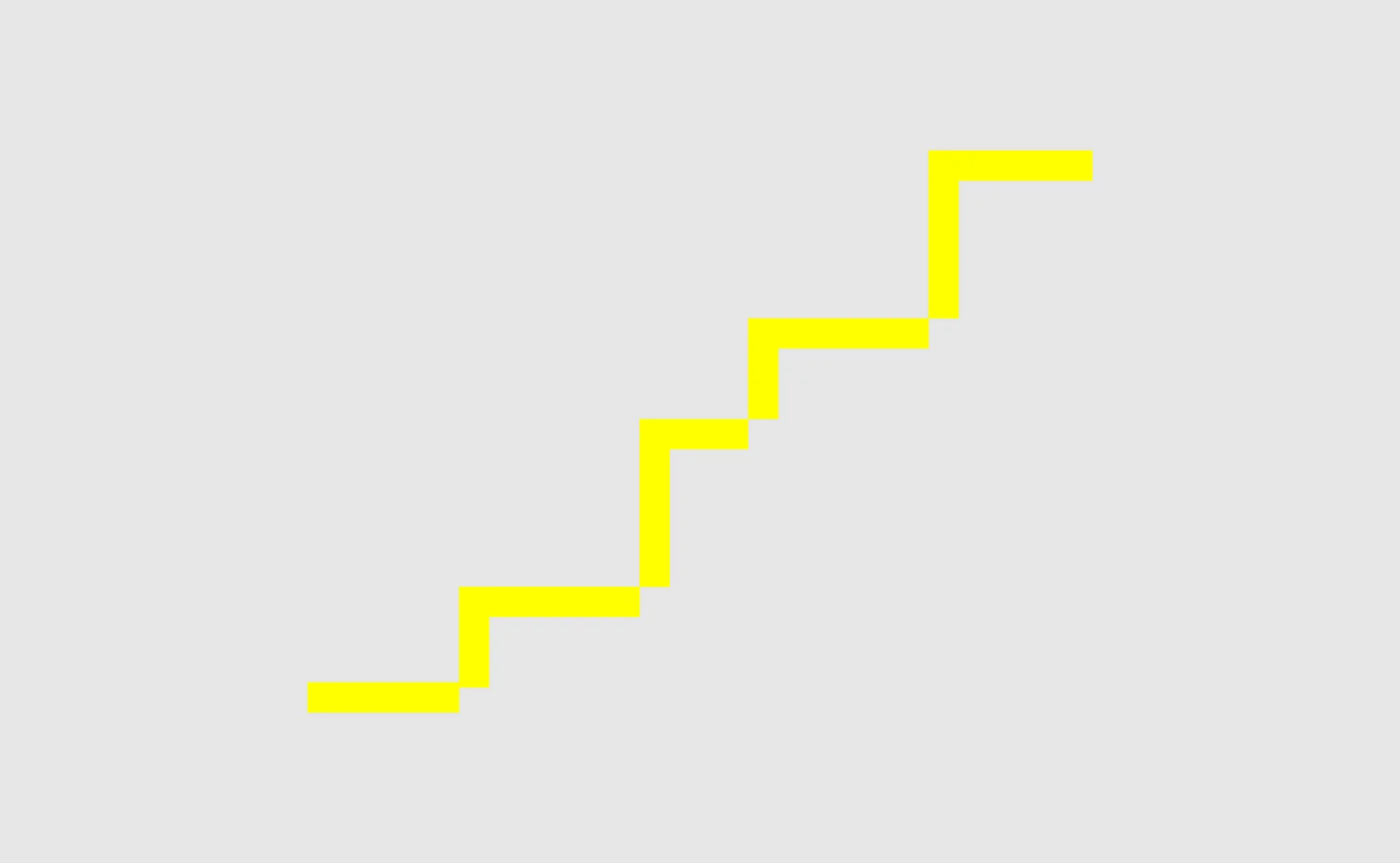 Yellow pixel art staircase ascending diagonally on a gray background, simple design, minimalist illustration, steps, progress, growth concept.